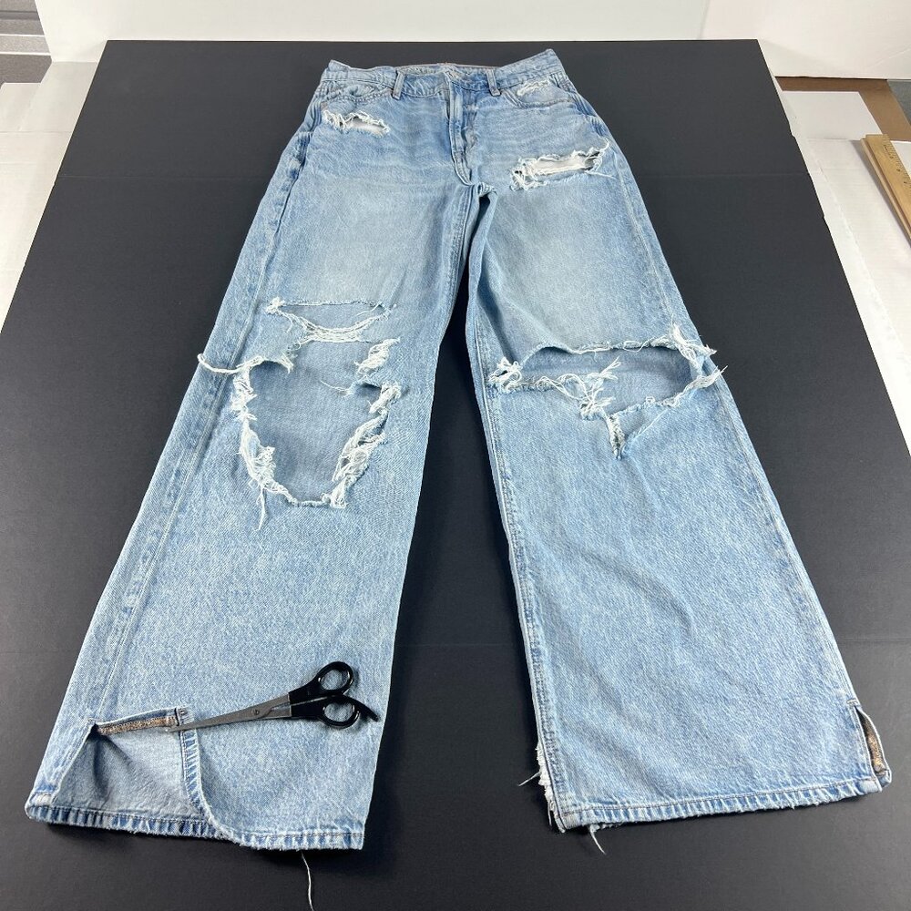 American Eagle Jean Women 26x28 High Rise Baggy Wide Leg Blue Denim Tag 000 S